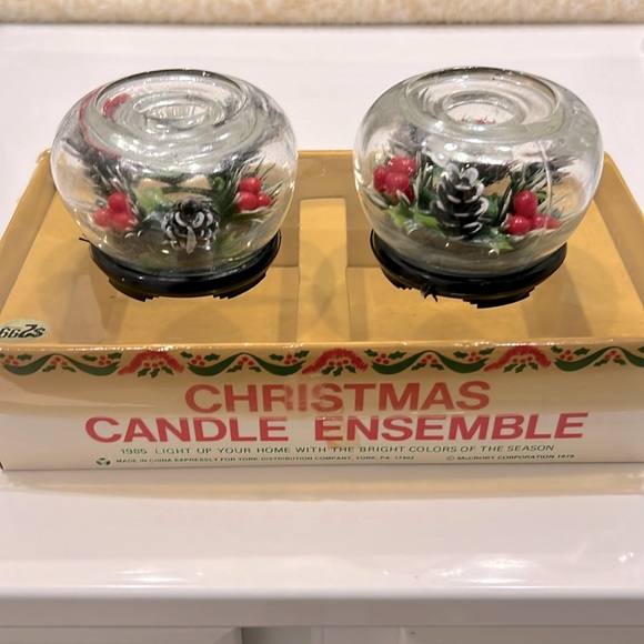 McCrory Other - Vintage Glass Christmas Flower Terrarium 
Candle Holder Set